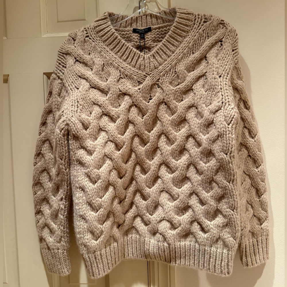 Lafayette 148 New York Beige V-Neck Sweater